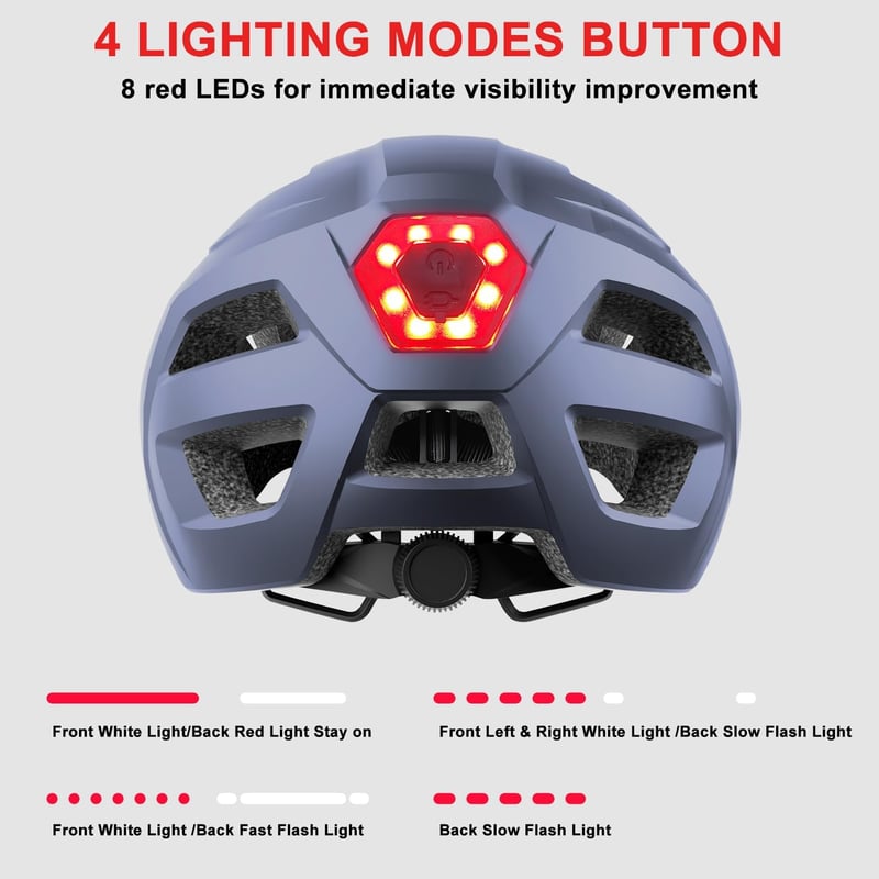 Shineled Kerékpáros Bukósisak Felnőtteknek USB-s LED Világítással - Állítható Napellenzős M-es Méretű Sisak Férfiaknak és Nőknek, Kék
