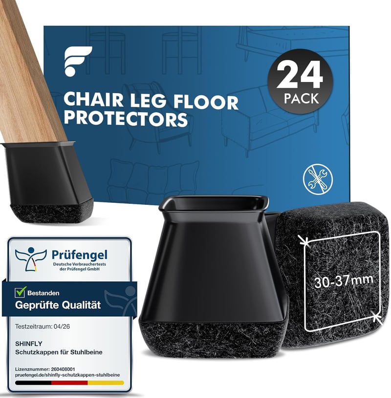 Shinfly 24 db Fekete Szilikon Székláb Védő Négyzet 26-36mm Parkettához - 24Pcs-Square L (26 - 36mm), 24pcs-black