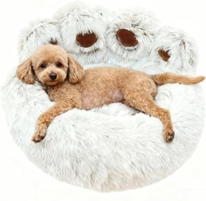 Pat plușat pentru animale de companie SHJOEE cu model de lăbuțe, lavabil - 65 cm