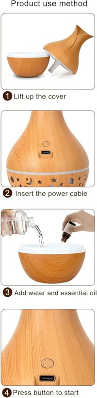 SHLWYG Fa Mintázatú Párologtató 150ml - USB Aromaterápiás Párásító Csillagos Égbolt Hangulatvilágítással - Halk Hidegpárás Légnedvesítő 7