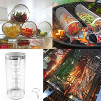 Shnmin Rozsdamentes Acél Grill Kosár 2 Darabos Szett - Hengeres Grillező Kosár BBQ Sütőhöz, Zöldség Hús Hal Grillezéshez 7
