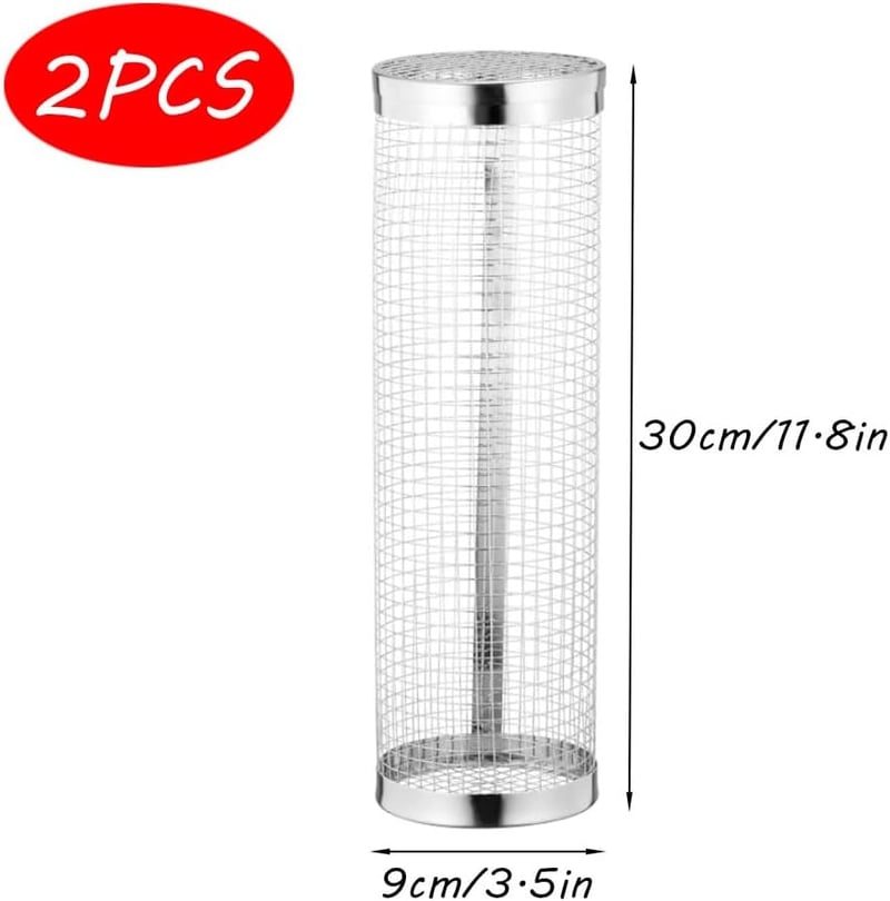 Shnmin Rozsdamentes Acél Grill Kosár 2 Darabos Szett - Hengeres Grillező Kosár BBQ Sütőhöz, Zöldség Hús Hal Grillezéshez