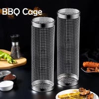 Shnmin Rozsdamentes Acél Grill Kosár 2 Darabos Szett - Hengeres Grillező Kosár BBQ Sütőhöz, Zöldség Hús Hal Grillezéshez 5