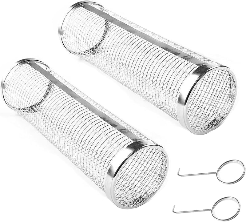 Shnmin Rozsdamentes Acél Grill Kosár 2 Darabos Szett - Hengeres Grillező Kosár BBQ Sütőhöz, Zöldség Hús Hal Grillezéshez