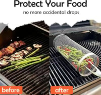 Shnmin Rozsdamentes Acél Grill Kosár 2 Darabos Szett - Hengeres Grillező Kosár BBQ Sütőhöz, Zöldség Hús Hal Grillezéshez 4