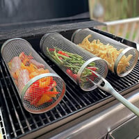 Shnmin Rozsdamentes Acél Grill Kosár 2 Darabos Szett - Hengeres Grillező Kosár BBQ Sütőhöz, Zöldség Hús Hal Grillezéshez 6