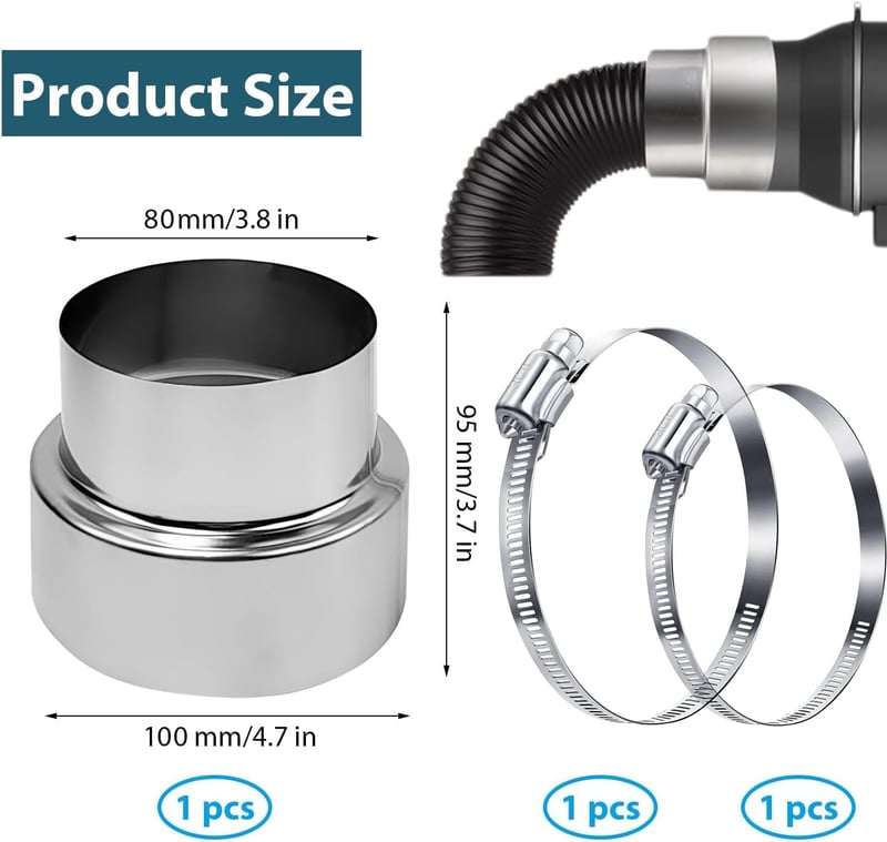 ShnminEU Spirális Kémény Adapter 100-80mm Rozsdamentes Acél Csökkentő Cső