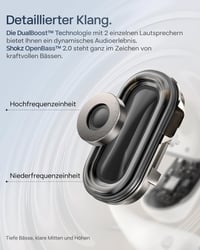 Slúchadlá Shokz OpenFit 2+ Open-Ear Bluetooth, Dolby Audio, čierne, 48-hodinová výdrž batérie, IP55, bezdrôtové nabíjanie, rýchlonabíjanie cez USB-C, mikrofón 4