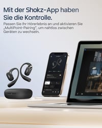 Slúchadlá Shokz OpenFit 2+ Open-Ear Bluetooth, Dolby Audio, čierne, 48-hodinová výdrž batérie, IP55, bezdrôtové nabíjanie, rýchlonabíjanie cez USB-C, mikrofón 9