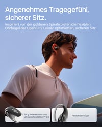 Slúchadlá Shokz OpenFit 2+ Open-Ear Bluetooth, Dolby Audio, čierne, 48-hodinová výdrž batérie, IP55, bezdrôtové nabíjanie, rýchlonabíjanie cez USB-C, mikrofón 5