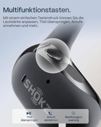 Slúchadlá Shokz OpenFit 2+ Open-Ear Bluetooth, Dolby Audio, čierne, 48-hodinová výdrž batérie, IP55, bezdrôtové nabíjanie, rýchlonabíjanie cez USB-C, mikrofón 8