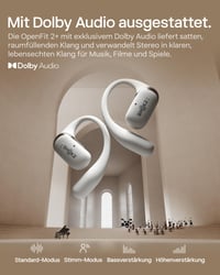 Slúchadlá Shokz OpenFit 2+ Open-Ear Bluetooth, Dolby Audio, čierne, 48-hodinová výdrž batérie, IP55, bezdrôtové nabíjanie, rýchlonabíjanie cez USB-C, mikrofón 3