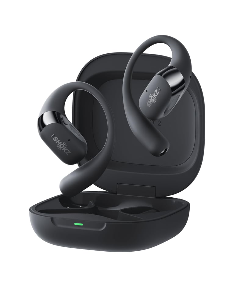 Slúchadlá Shokz OpenFit 2+ Open-Ear Bluetooth, Dolby Audio, čierne, 48-hodinová výdrž batérie, IP55, bezdrôtové nabíjanie, rýchlonabíjanie cez USB-C, mikrofón