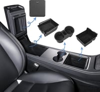 ShowEv Középkonzol Rendszerező Tesla Model 3 Y - Kartámasz Tárolódoboz Pohártartóval, Rejtett Tárolóhellyel, 4 Részes Szett, Fekete 1