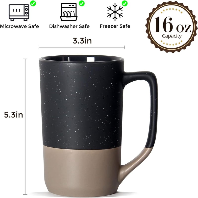SHOWFULL 500 ml Kétszínű Kerámia Bögre - Nagy Fogantyús Kávés Csésze Fehér Pöttyökkel, Mikrohullámú Sütőben Használható, Férfiaknak és Nőkne
