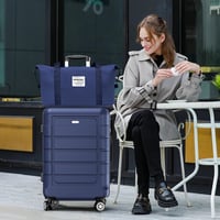 SHOWKOO Bőrönd Szett - Könnyű PC+ABS Kemény Héjú Bővíthető Utazóbőrönd TSA Zárral és 4 Kerékkel - Kézipoggyász Méretű Kék Szett 2