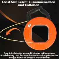 SHTALHST Kábelbehúzó Segéd 45m - 4mm Spirálos Behúzórugó 6 Adapterrel, Üreges Csövekhez, Narancs Műanyag Házzal, Villanyszerelési Munkákhoz 3