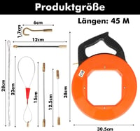 SHTALHST Kábelbehúzó Segéd 45m - 4mm Spirálos Behúzórugó 6 Adapterrel, Üreges Csövekhez, Narancs Műanyag Házzal, Villanyszerelési Munkákhoz 7