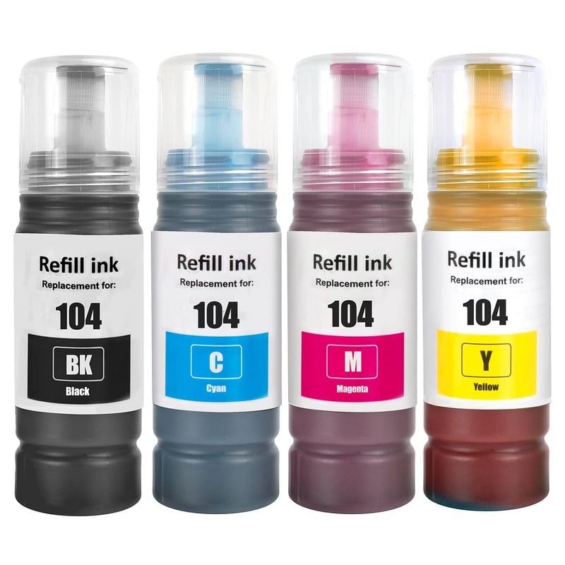 Cerneală de reîncărcare SHUOLEI 104 pentru imprimante Epson EcoTank ET-1810 ET-2810 ET-2820 ET-2830 ET-2840 ET-2870 ET-4800 ET-4810, cartuș de cerneală compatibil, 4 bucăți