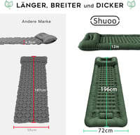 Shuoo Önfelfújó Kempingmatrac 12cm Vastag 72cm Széles - Ultrakönnyű Vízálló Matrac Lábpumpával és Párnával Túrázáshoz 2