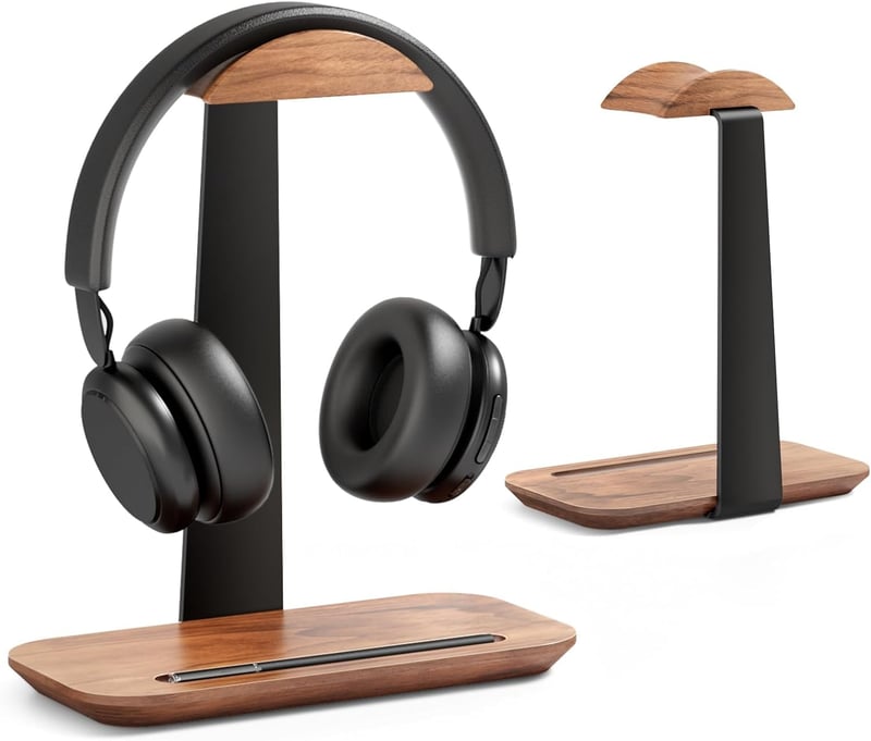 SHUOSUO Stalak za slušalice od orahovine s bazom za odlaganje, crni, kompatibilan s AirPods Max, Beats, Bose, Sony, Sennheiser, gaming slušalicama
