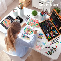 Set de artă deluxe Shuttle Art cu 106 piese, în cutie de lemn, cu creioane, pasteluri uleioase, acuarele și caiet de desen, pentru copii și adulți 8