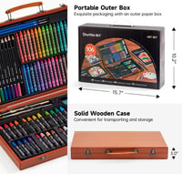 Set de artă deluxe Shuttle Art cu 106 piese, în cutie de lemn, cu creioane, pasteluri uleioase, acuarele și caiet de desen, pentru copii și adulți 6