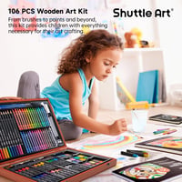 Set de artă deluxe Shuttle Art cu 106 piese, în cutie de lemn, cu creioane, pasteluri uleioase, acuarele și caiet de desen, pentru copii și adulți 5