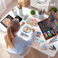Set de artă deluxe Shuttle Art cu 106 piese, în cutie de lemn, cu creioane, pasteluri uleioase, acuarele și caiet de desen, pentru copii și adulți 7