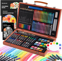 Set de artă deluxe Shuttle Art cu 106 piese, în cutie de lemn, cu creioane, pasteluri uleioase, acuarele și caiet de desen, pentru copii și adulți 1