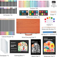 Set de artă deluxe Shuttle Art cu 106 piese, în cutie de lemn, cu creioane, pasteluri uleioase, acuarele și caiet de desen, pentru copii și adulți 2