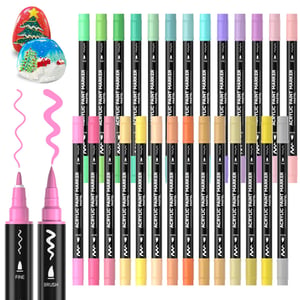 Shuttle Art set akrilnih flomastera s dva vrha, 28 pastelnih boja, vrhovi od 1 mm i 1-5 mm, vodootporni i za kamen