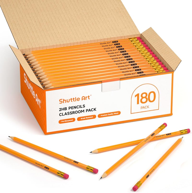Shuttle Art HB Ceruza 180 db Előhegyezett Sárga Grafitceruza Radírral Bulk Csomag - 180, HB Pencil