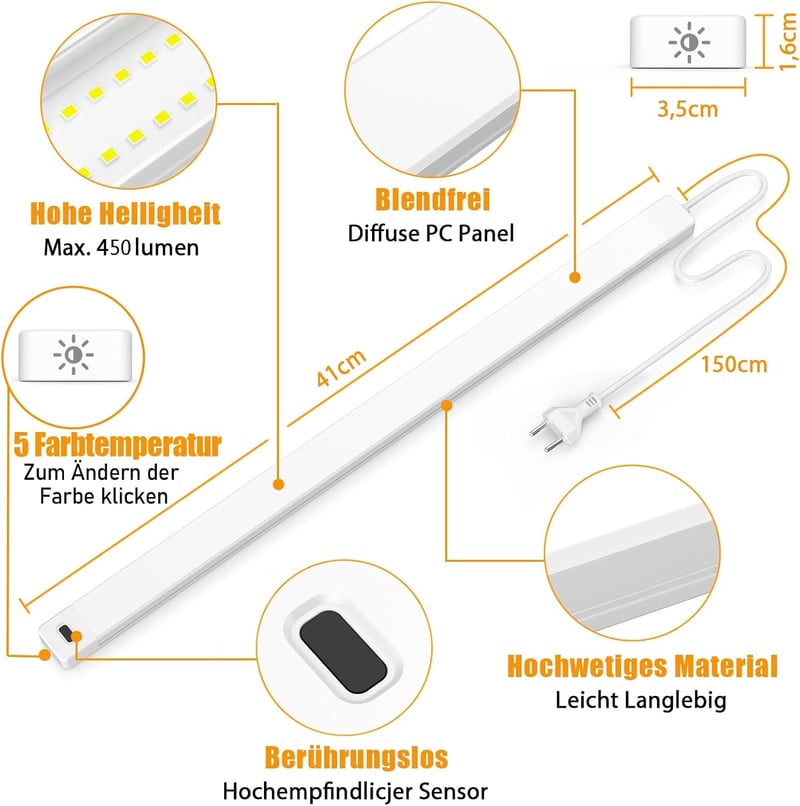 SIBI LIGHTING LED Konyhai Lámpa 41cm - Fényerőszabályozható Szenzoros Világítás 5 Színhőmérséklettel, Szekrény Alatti Világítás Konyhába, Po
