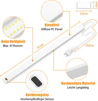 SIBI LIGHTING LED Szekrény Világítás 41cm - Semleges Fehér Fénycsík Érintésmentes Szenzorral, Szabályozható Fényerő, Konyhába, Polcokra, Mun 7