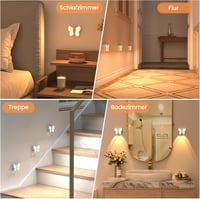 SIBI LIGHTING Pillangó Alakú Éjjeli Lámpa - Mozgásérzékelős LED Világítás 3 Színmóddal, USB Tölthető, Tompítható, Fürdőszobába, Lépcsőhöz, G 2