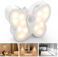 SIBI LIGHTING Pillangó Alakú Éjjeli Lámpa - Mozgásérzékelős LED Világítás 3 Színmóddal, USB Tölthető, Tompítható, Fürdőszobába, Lépcsőhöz, G 1