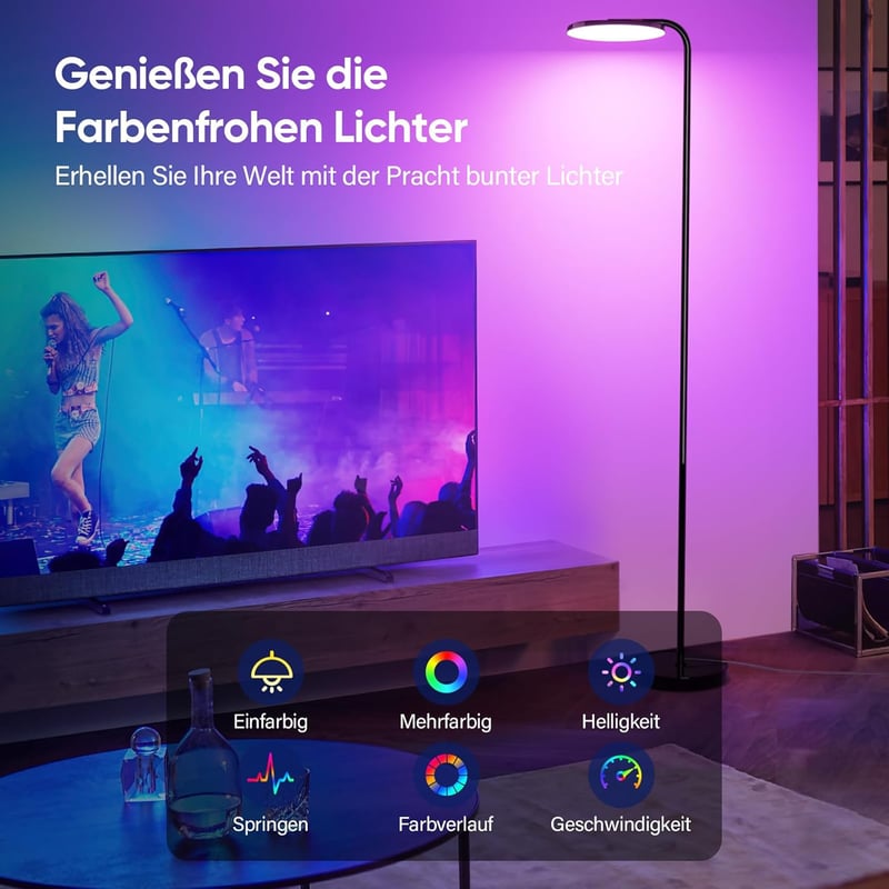 SIBRILLE RGB LED Állólámpa 36W - Távirányítós, Fényerőszabályozható, 3000K-6000K Színhőmérséklet, 350° Forgatható, Modern Olvasólámpa Nappal