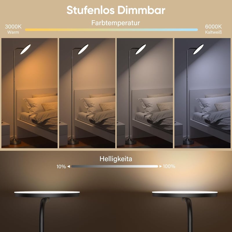 SIBRILLE RGB LED Állólámpa 36W - Távirányítós, Fényerőszabályozható, 3000K-6000K Színhőmérséklet, 350° Forgatható, Modern Olvasólámpa Nappal