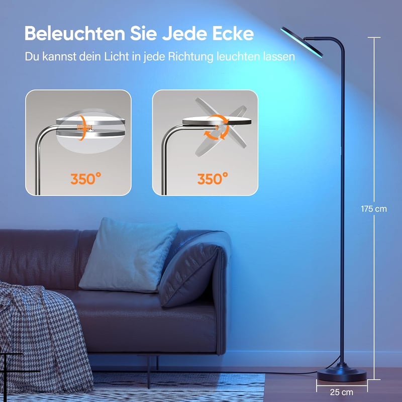 SIBRILLE RGB LED Állólámpa 36W - Távirányítós, Fényerőszabályozható, 3000K-6000K Színhőmérséklet, 350° Forgatható, Modern Olvasólámpa Nappal