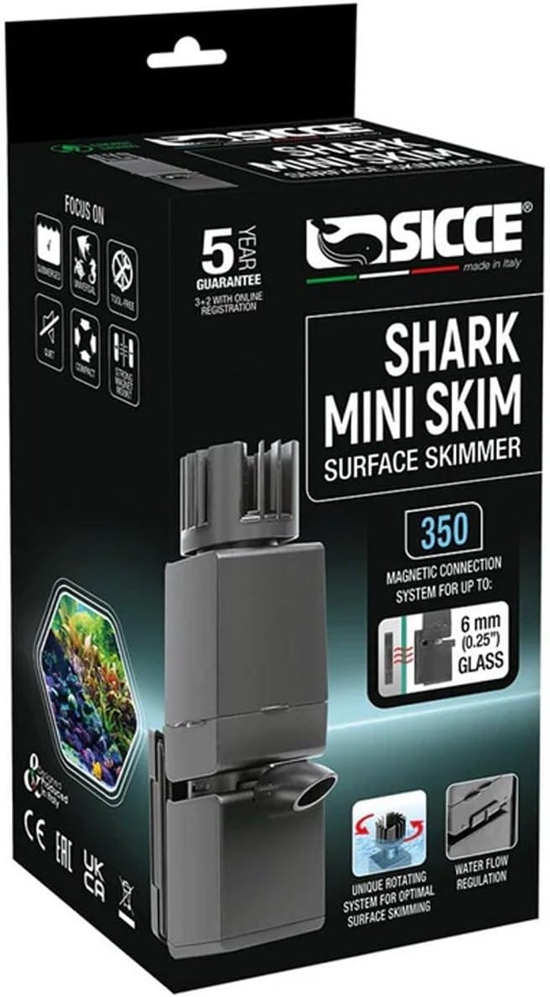 Sicce Shark Mini Skim 350 Fekete Felszíni Akvárium Szűrő - Energiatakarékos A++ Vízfelszín Tisztító Rendszer Édesvízi és Tengeri Akváriumokh