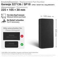 Filtru de spumă schimbător de căldură pentru uscătoare de rufe Siegvoll Szűrő Gorenje SP10 SPK2 GO327136 ATAG 88043872 2