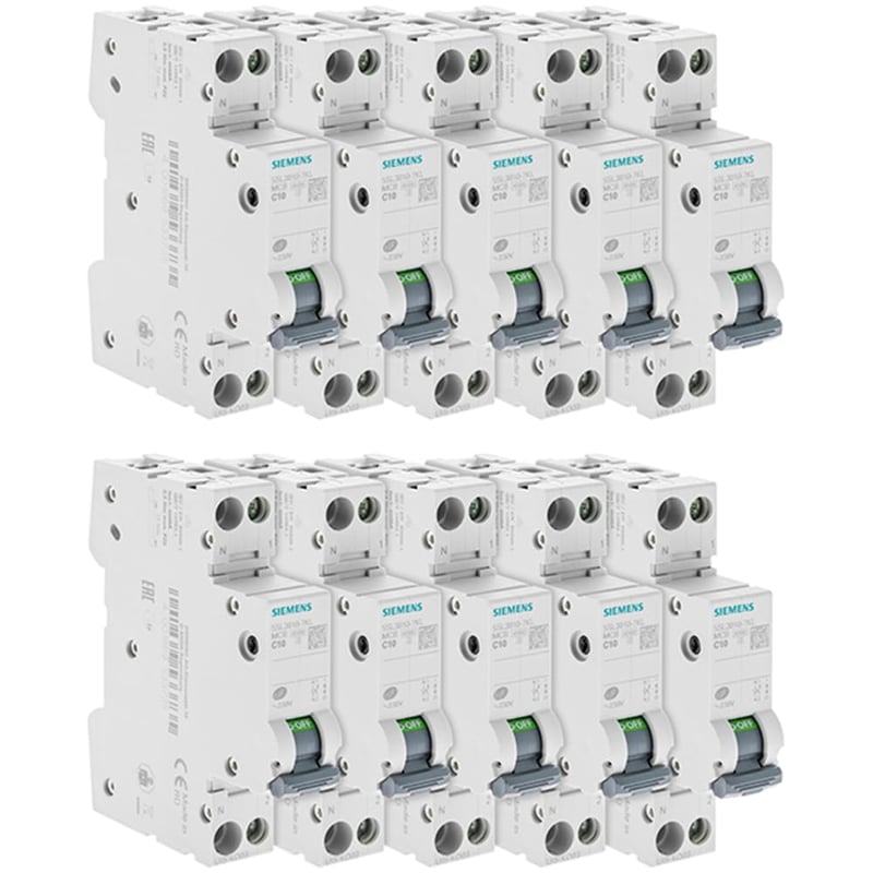 Siemens 10A Fázis és Nulla Vezető Kismegszakító Készlet – 10 db-os Csomag Elektromos Áramköri Védelem