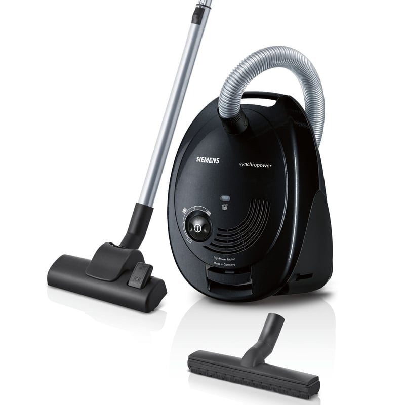 Aspirator cu sac Siemens VS06B112A synchropower, 700 W, filtru Hygiene, perie pentru parchet, covoare și gresie, duză pentru spații înguste, cablu lung, negru