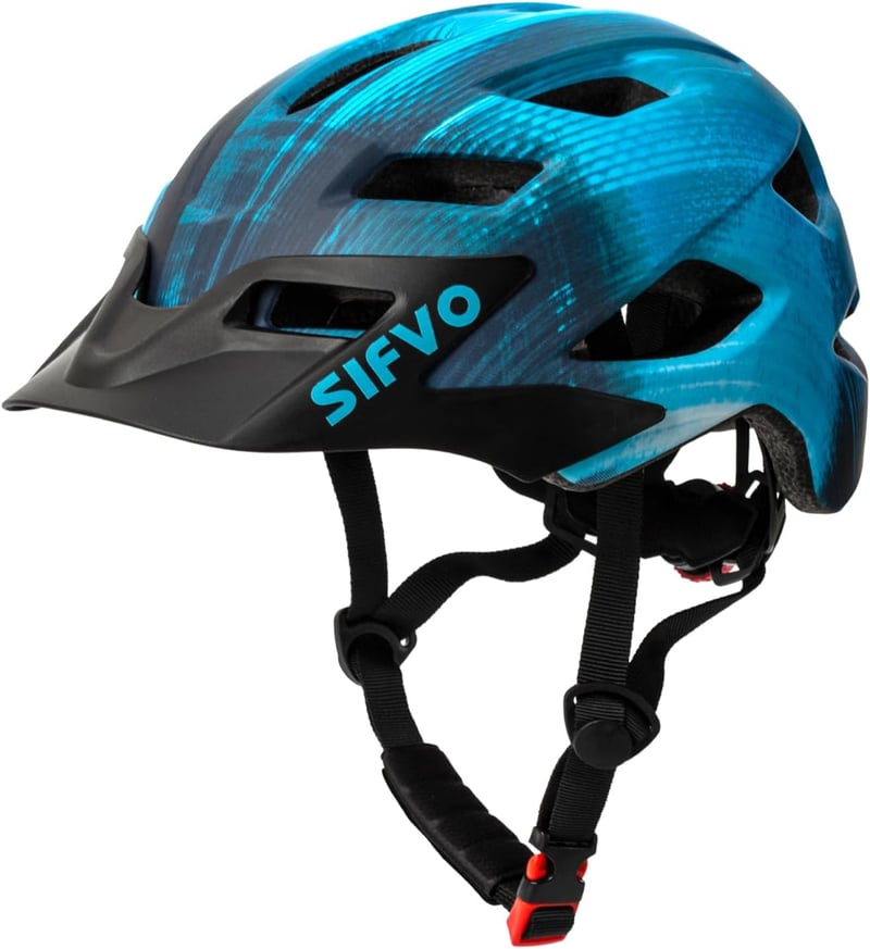 SIFVO Gyerek Kerékpáros Sisak 50-57cm Lányoknak Fiúknak Levehető Napellenzővel - White Black-Blue