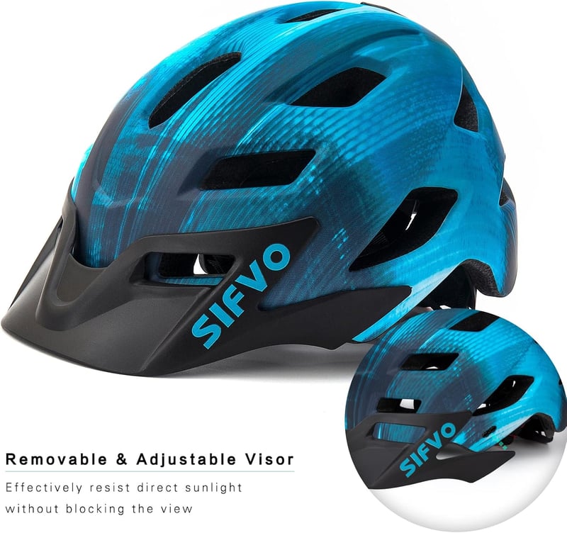 SIFVO Gyerek Kerékpáros Sisak 50-57cm Lányoknak Fiúknak Levehető Napellenzővel - White Black-Blue
