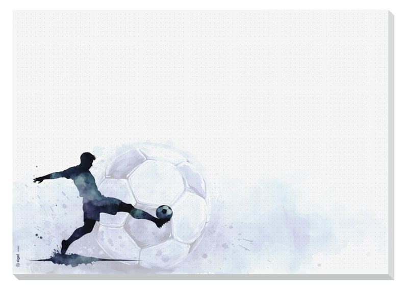 Sigel HO940 Goal Zone papierová podložka na stôl A3, 80 g/m², 30 listov, protišmyková, futbalový blok na kreslenie, svetlomodrá/stredne modrá/čierna