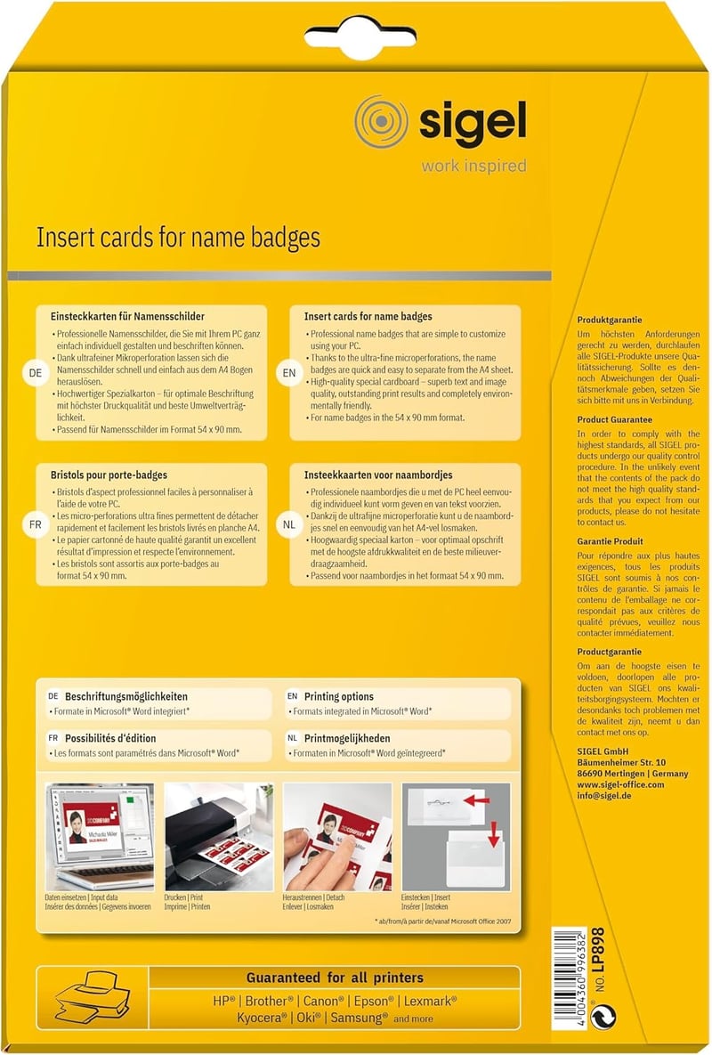 Sigel LP898 A4 Névjegykártya Karton Fehér Speciális Papír - Insert cards