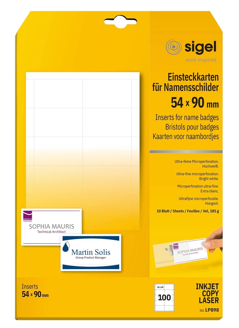 Vizitky Sigel LP898, 54x90 mm, 100 ks - biele