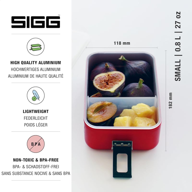 SIGG Alumínium Ebéddoboz Osztóval - Szétválasztható Ételhordó Mikróhullámú Sütőben Használható - Red, Small